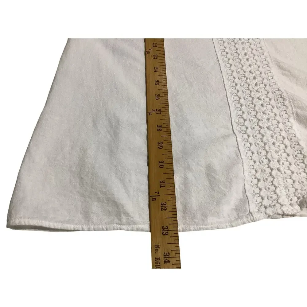 SEASPICE White 100% Peruvian Cotton Crochet Lace Trim V-Neck Tunic Cover Up sz M